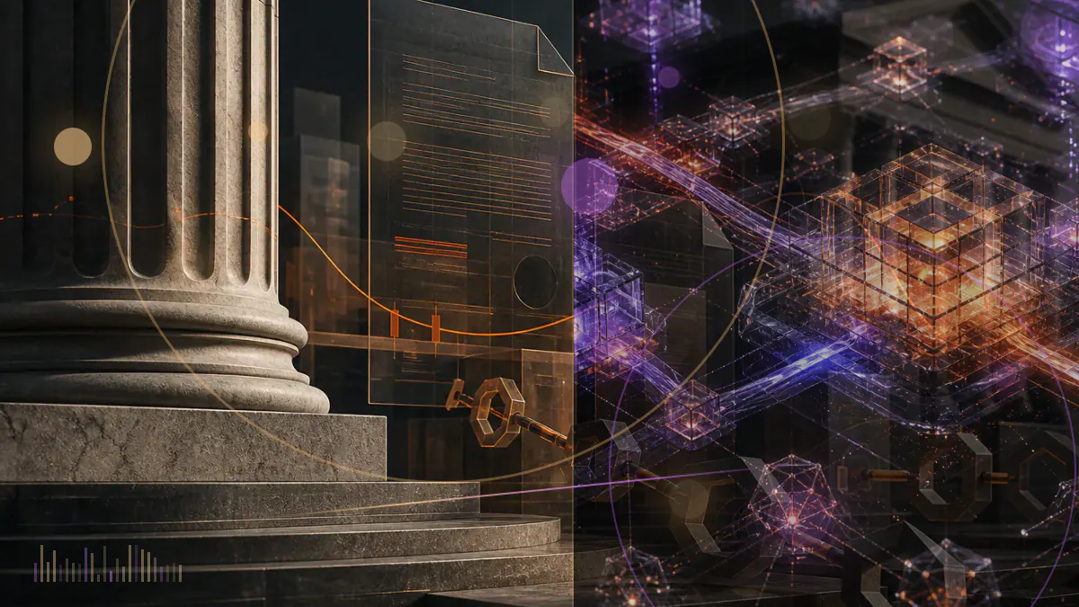 Conceptual illustration of a cryptocurrency exchange ledger locking as unauthorized transfers leave its custody wallets