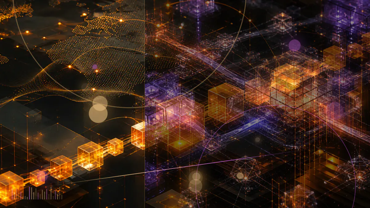 Conceptual illustration of compromised token-vesting contracts branching across four blockchain projects