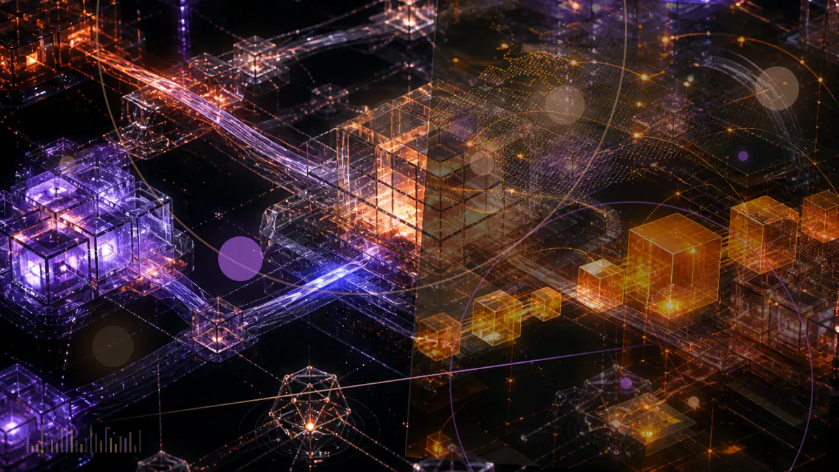 Conceptual illustration of a digital basketball collectible connected to a blockchain ledger and balanced against courthouse scales
