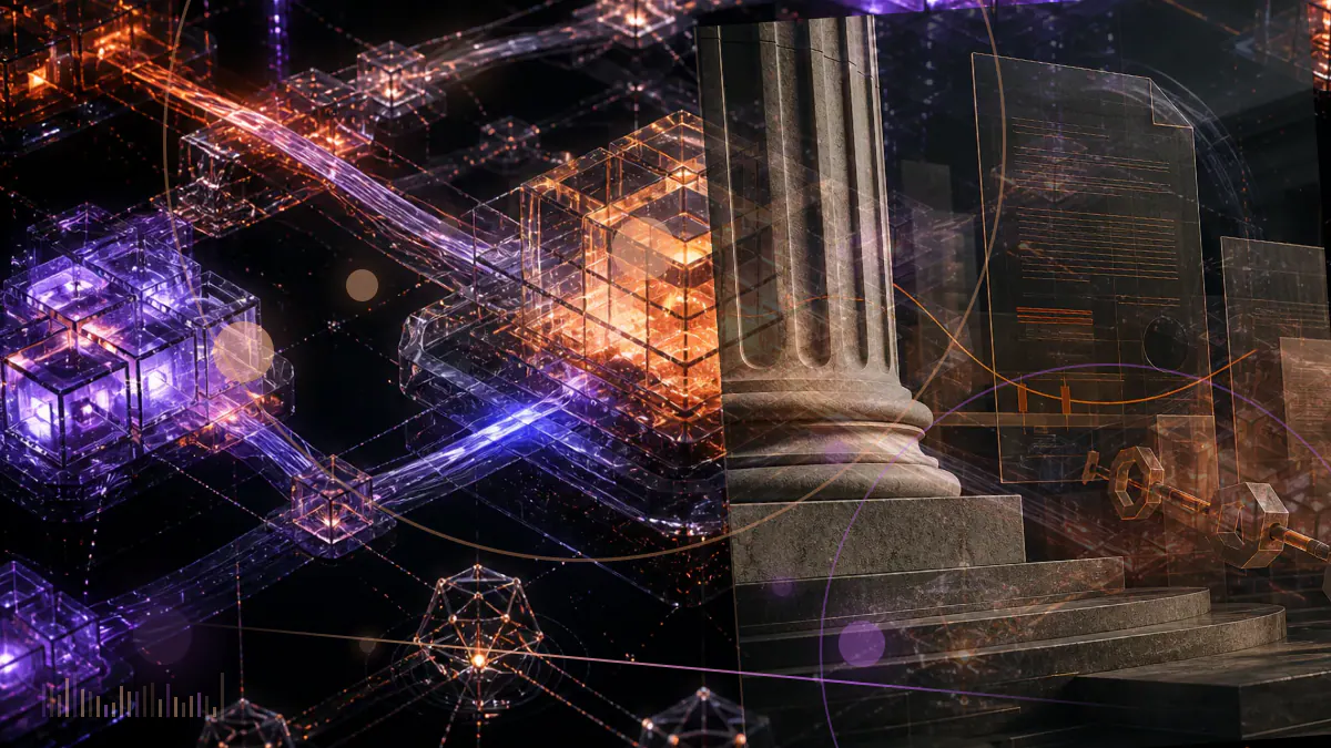 Conceptual illustration of millions of test transactions flowing through a Dash blockchain under a network load gauge