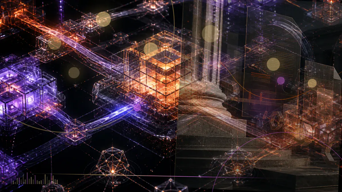 Conceptual illustration of bitcoin and ether option contracts converging on a year-end settlement clock above a derivatives market ledger