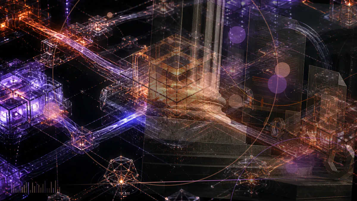 Conceptual illustration of institutional financial networks connecting through privacy-enabled blockchain infrastructure