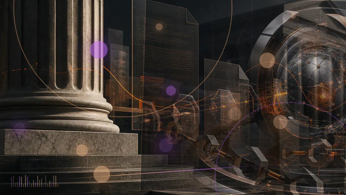 Conceptual illustration of an airport detention document beside a fractured Terra blockchain and federal indictment