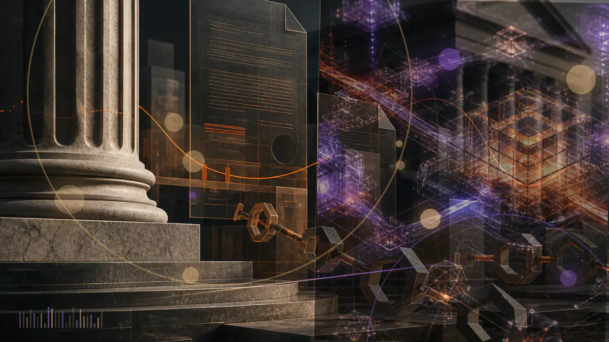 Conceptual illustration of a Dogecoin market chart rising beside a social-media network under new ownership
