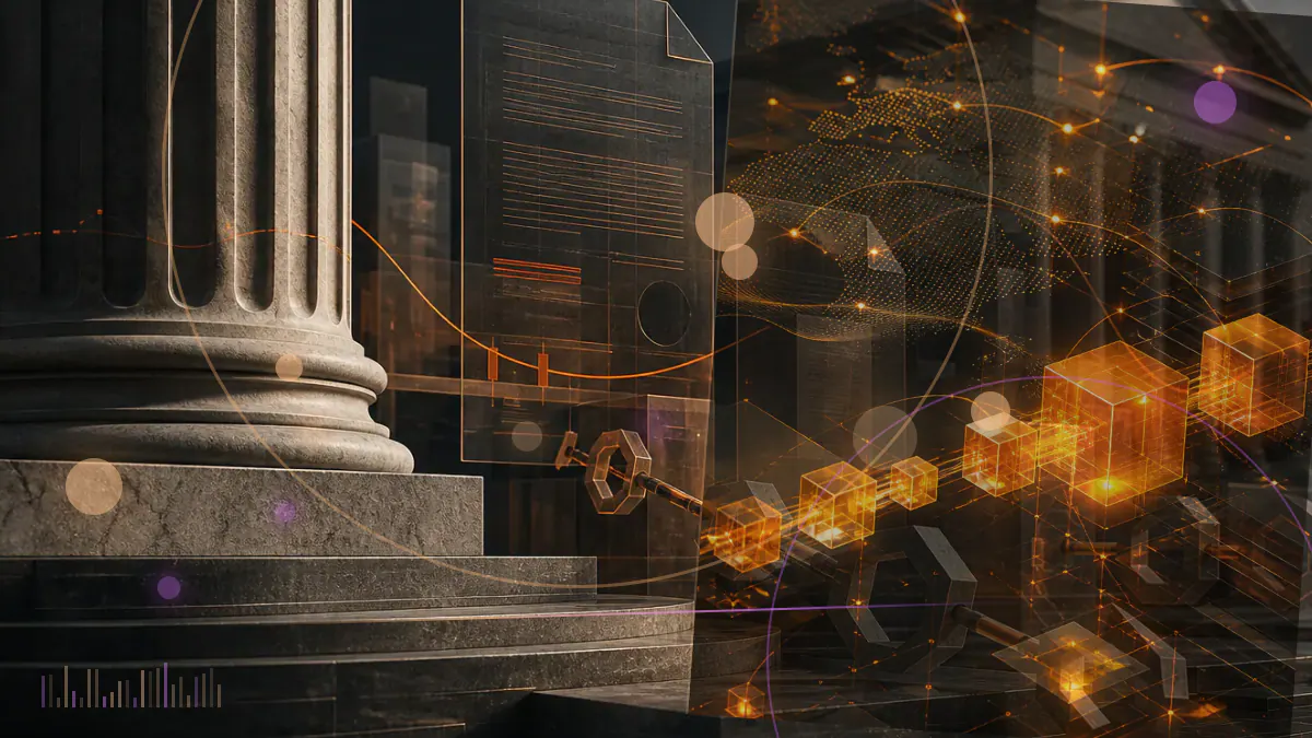 Conceptual illustration of a Dogecoin token rising beside a social-media network as cryptocurrency market rankings shift