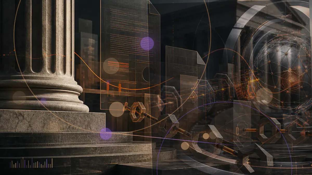 Conceptual illustration of a secured USDT vault connected to a traced blockchain ledger and federal court document