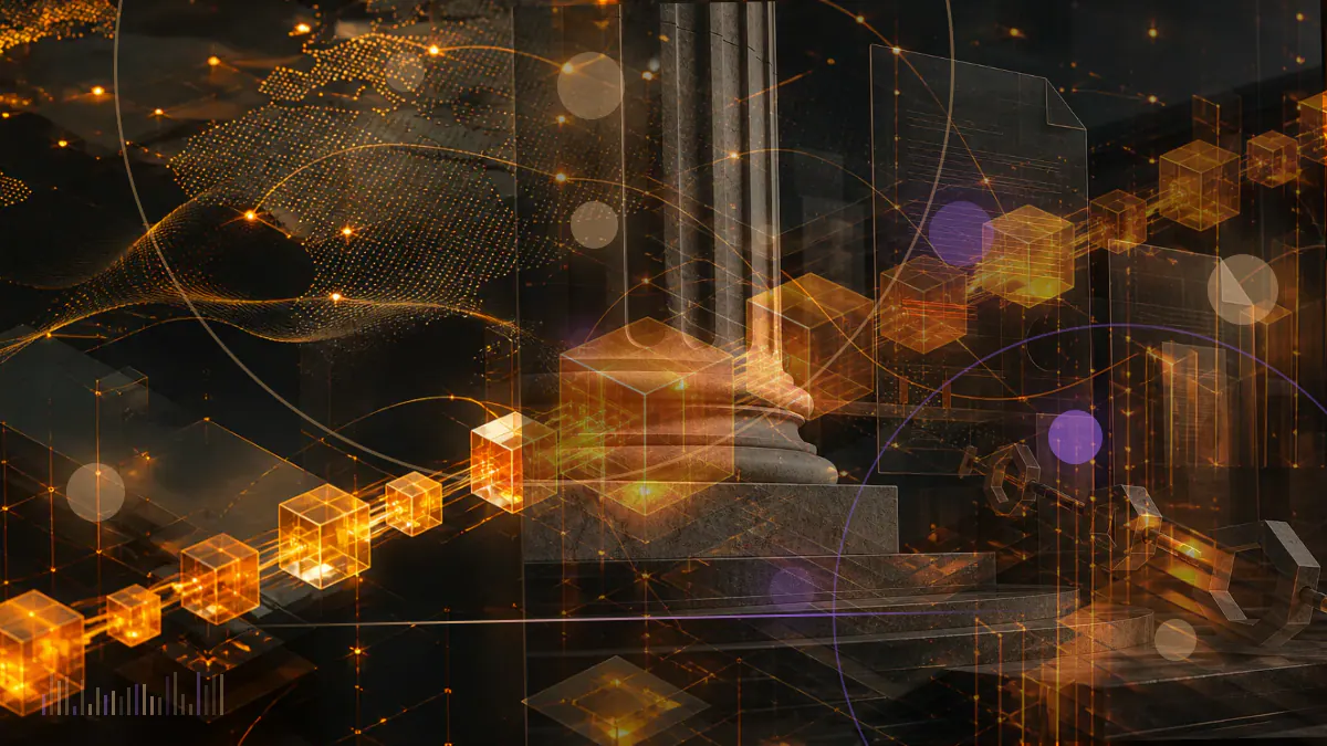 Conceptual illustration of tokenized U.S. Treasury securities moving between connected institutional collateral ledgers