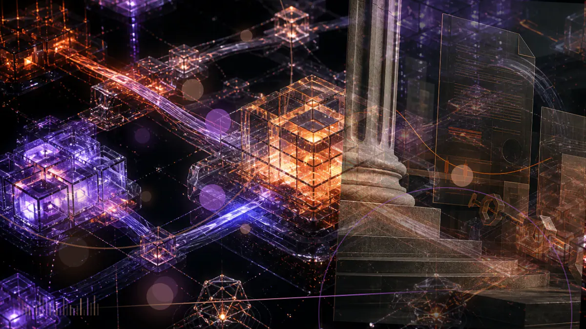 Conceptual illustration of Bitcoin mining hardware beside a U.S. securities registration document