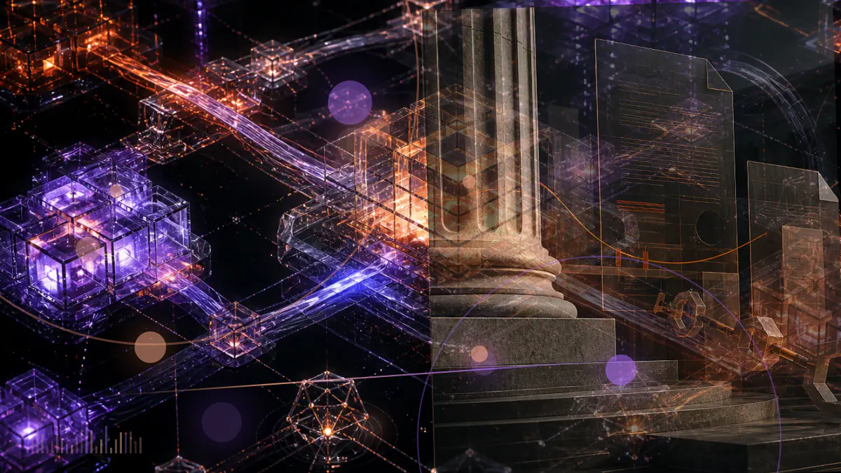 Conceptual illustration of El Salvador’s sovereign bitcoin reserve divided among 14 secured blockchain addresses beneath a quantum-computing motif