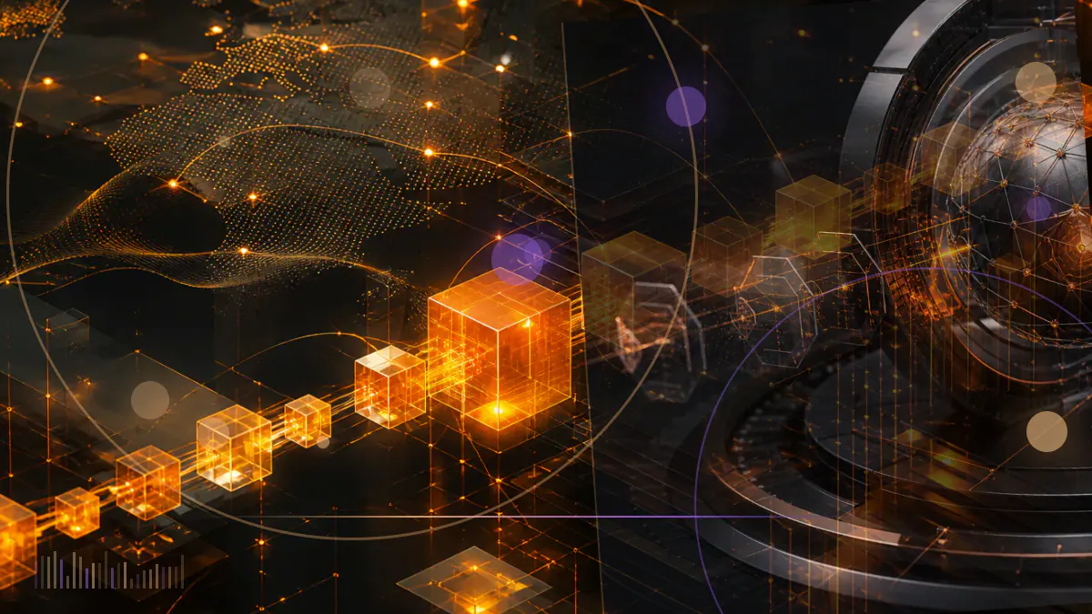 Conceptual illustration of the Zcash network moving from mining hardware toward proof-of-stake validators and interoperable chains