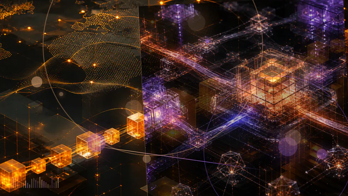 Conceptual illustration of federal trial testimony beside a fractured cryptocurrency exchange ledger connecting FTX and Alameda Research