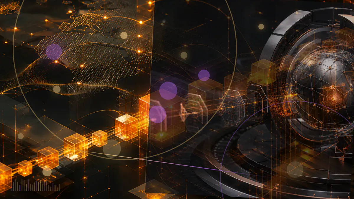 Conceptual illustration of a Bitcoin symbol entering a conventional financial network through overlapping social-audio signals
