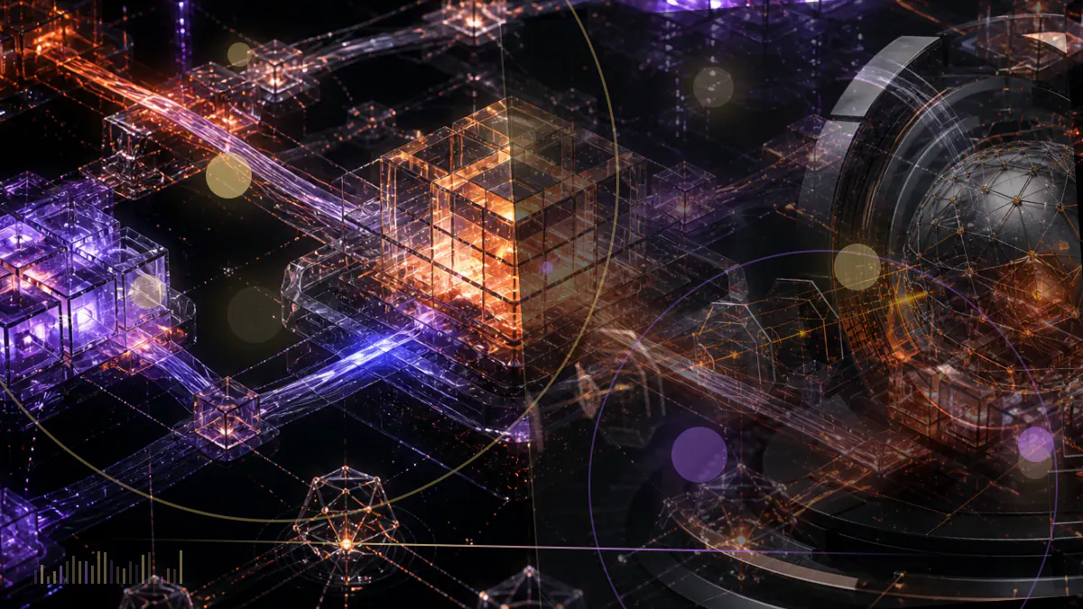 Conceptual illustration of independent EOS block-producer nodes comparing identical account ledgers before a mainnet launch