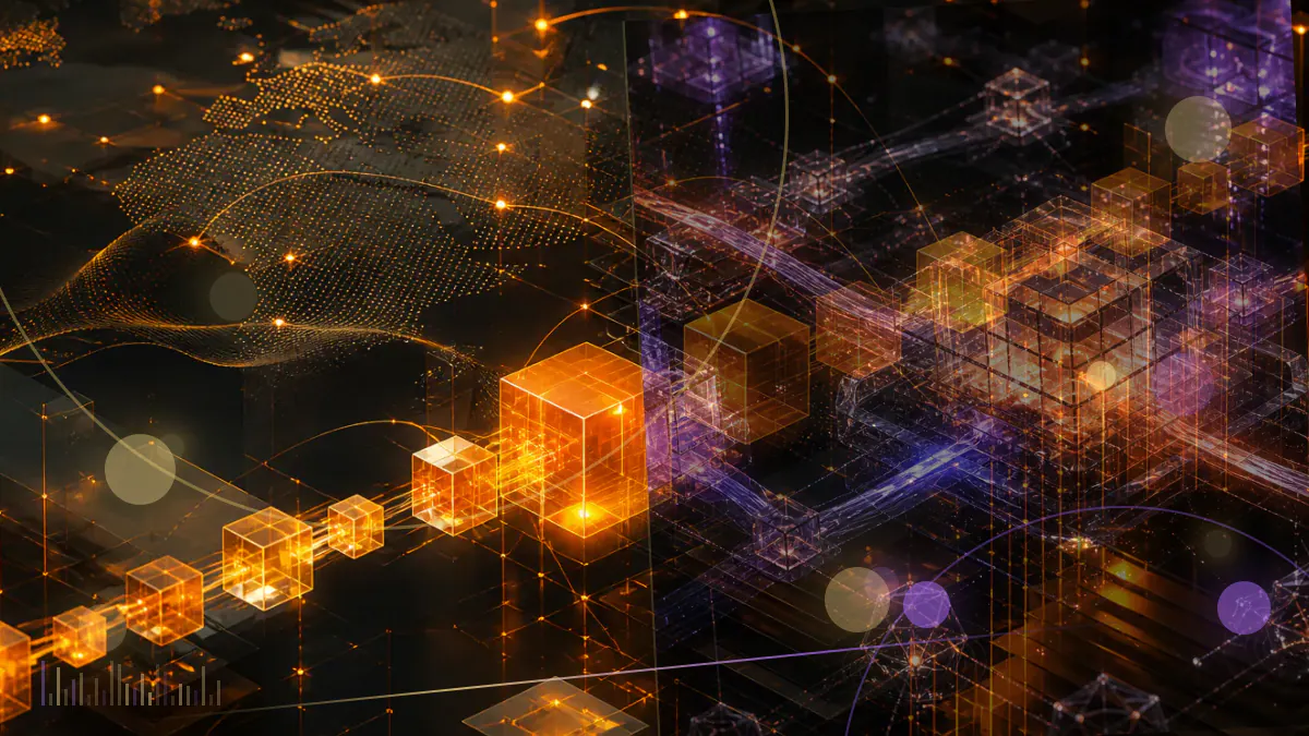 Conceptual illustration of EOS block-producer nodes pausing and resynchronizing a distributed ledger after a consensus fault
