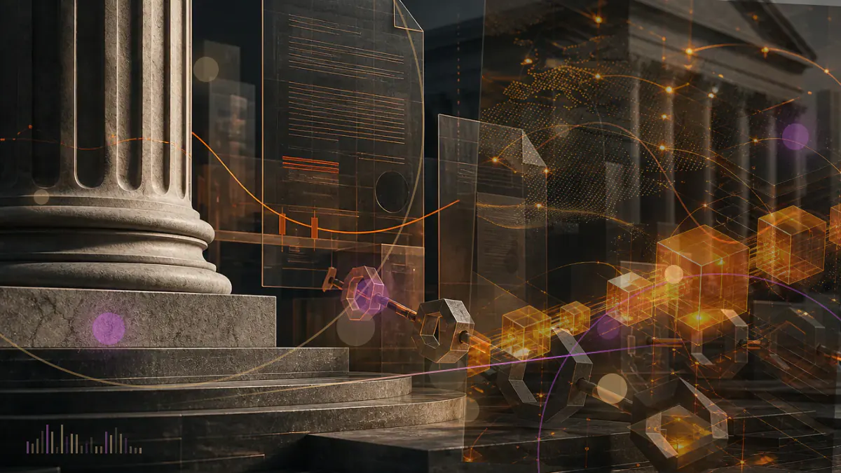 Conceptual illustration of ether rising against bitcoin beside flows entering institutional exchange-traded products