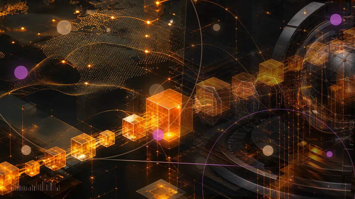 Conceptual illustration of ether rising across a market chart beside regulatory filing pages and an exchange-traded fund grid