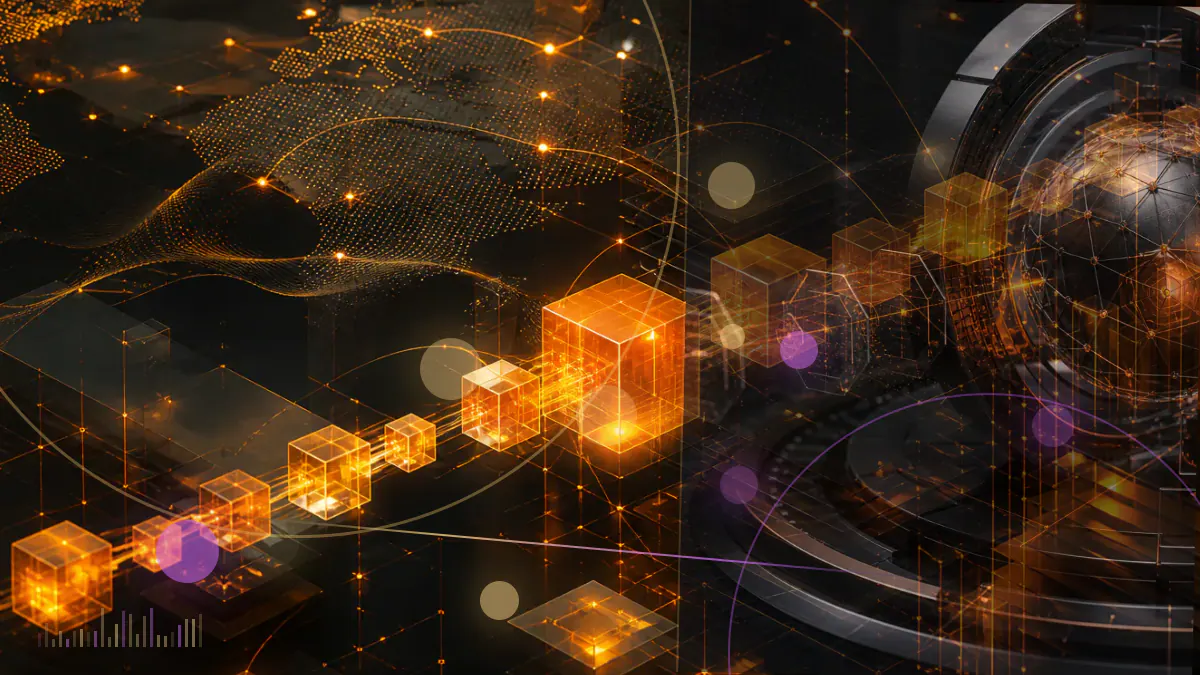 Conceptual illustration of a blockchain splitting into competing Ethereum Classic transaction histories