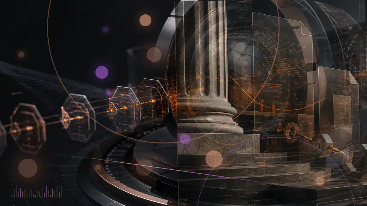 Conceptual illustration of ether flowing through a digital deposit gateway toward an emerging proof-of-stake Beacon Chain
