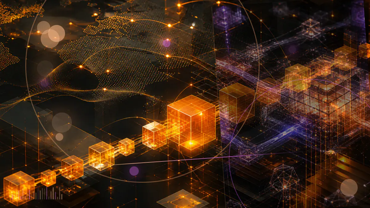 Conceptual cryptocurrency editorial illustration for Ethereum teams reported a multi-client Glamsterdam devnet milestone