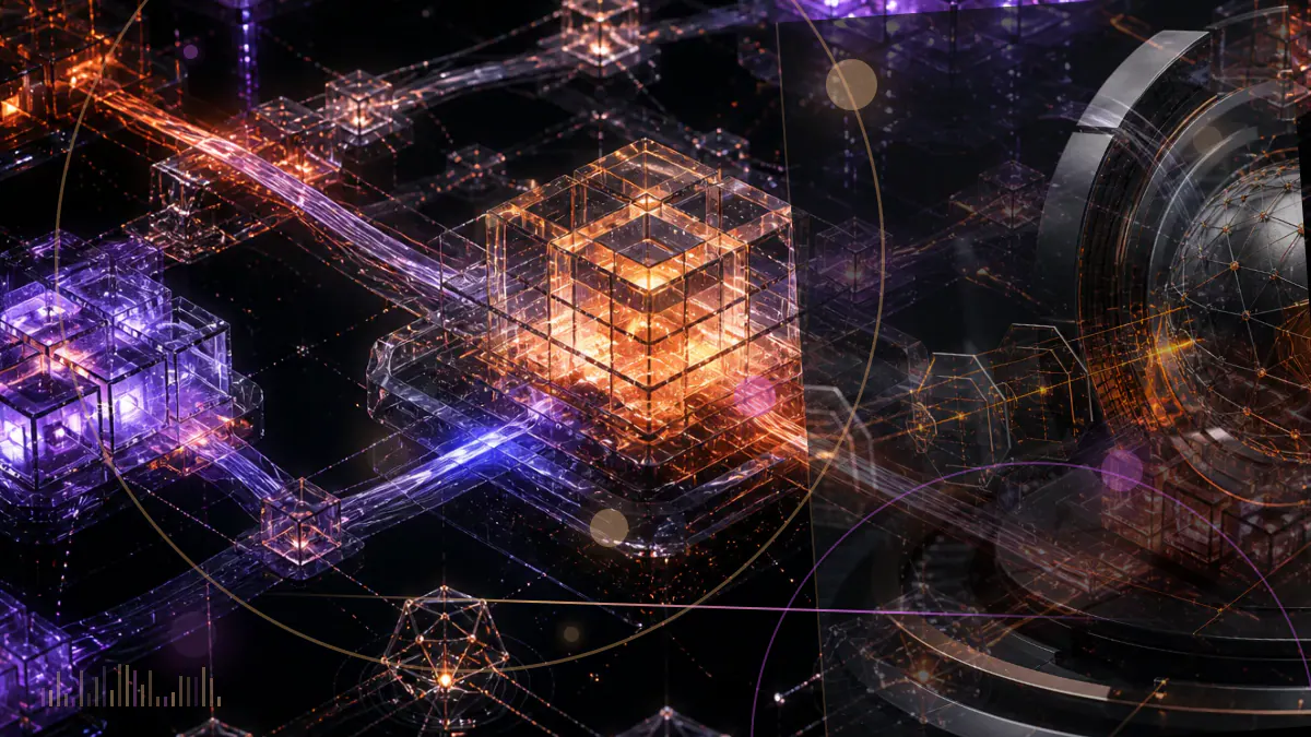 Conceptual illustration of Ethereum blockspace represented by dim blue transaction lanes and a falling gas gauge