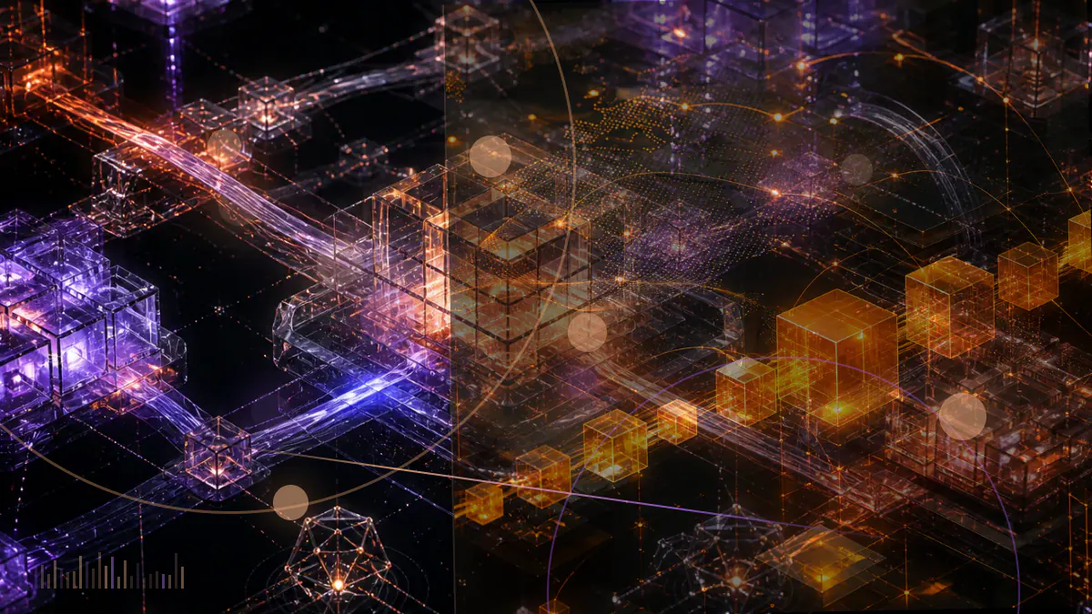 Conceptual illustration of Ethereum’s execution and consensus layers converging around a scheduled protocol transition