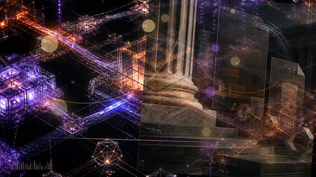 Conceptual illustration of a regulated crypto transfer passing between digital wallets alongside European institutional symbols and identity records
