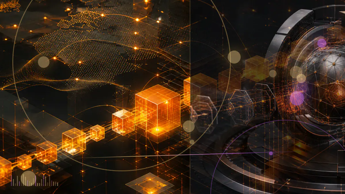 Conceptual illustration of a European regulatory document connected to a digital-asset network