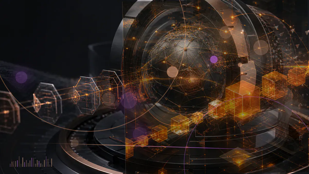 Conceptual illustration of a European regulatory document beside interconnected digital tokens and blockchain nodes