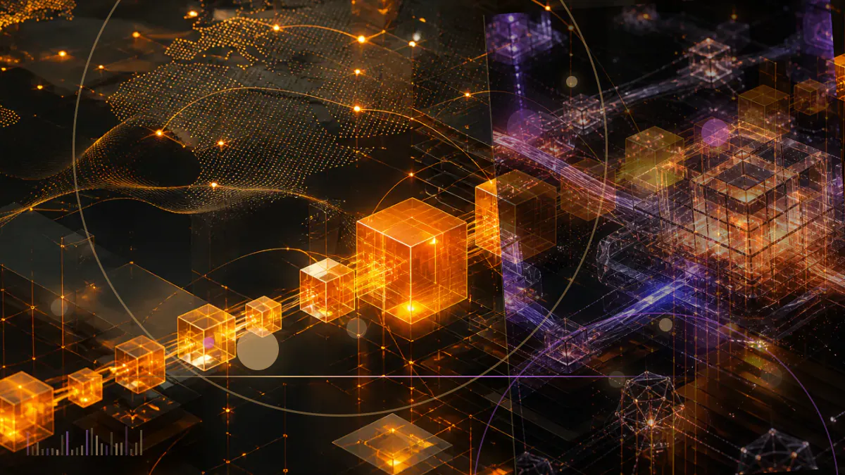 Conceptual illustration of an unauthorized gold-colored crypto token banner replacing content on a LEGO-style digital storefront