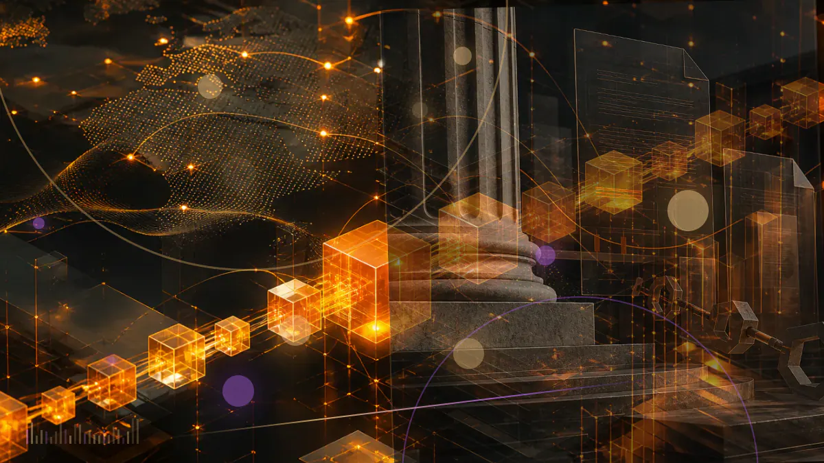 Conceptual illustration of an electric vehicle connected to a diversified basket of digital assets and an unfinished corporate treasury ledger