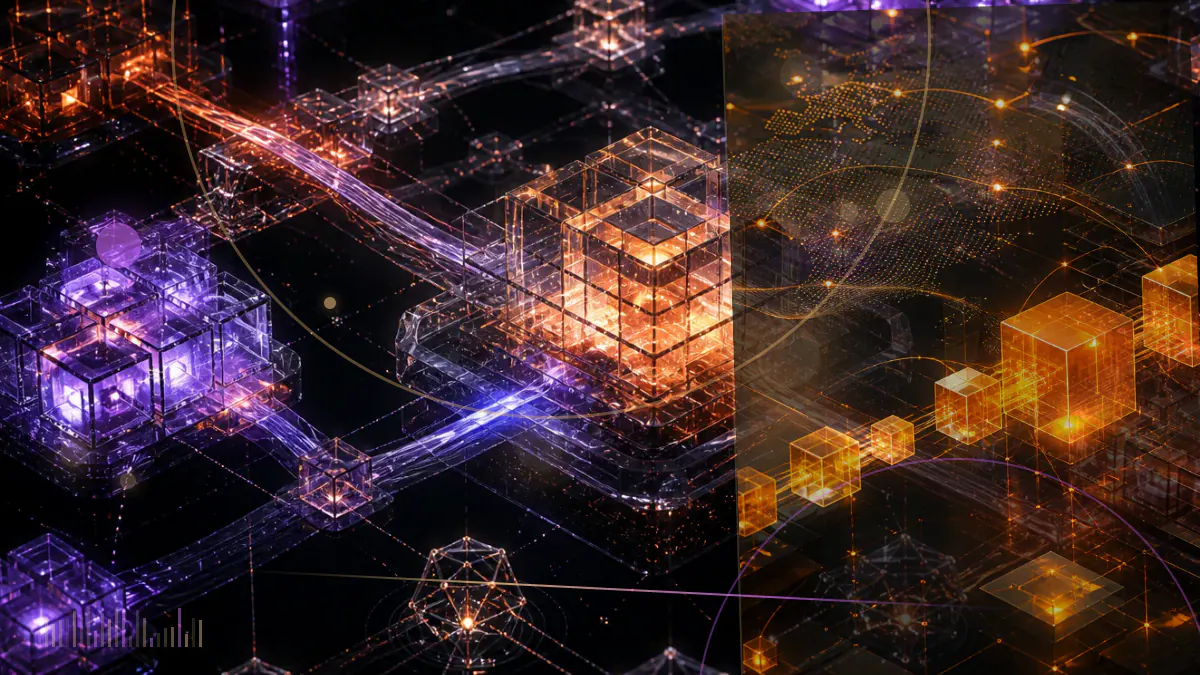 Conceptual illustration of cryptographic assets being revalued on a corporate accounting ledger
