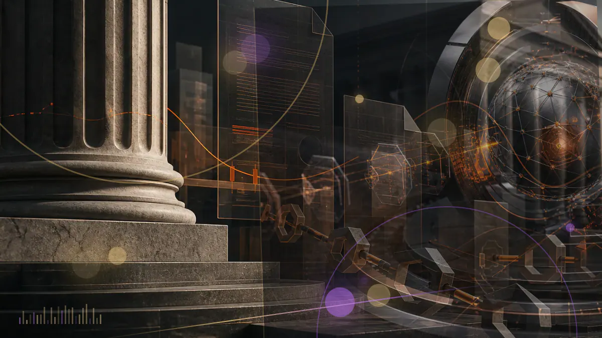 Conceptual illustration of digital-asset service providers connected through a global regulatory and identity-information network