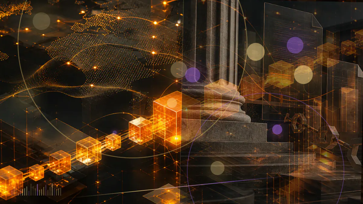 Conceptual illustration of a British regulatory document dividing retail investors from cryptocurrency derivative contracts and exchange-traded notes