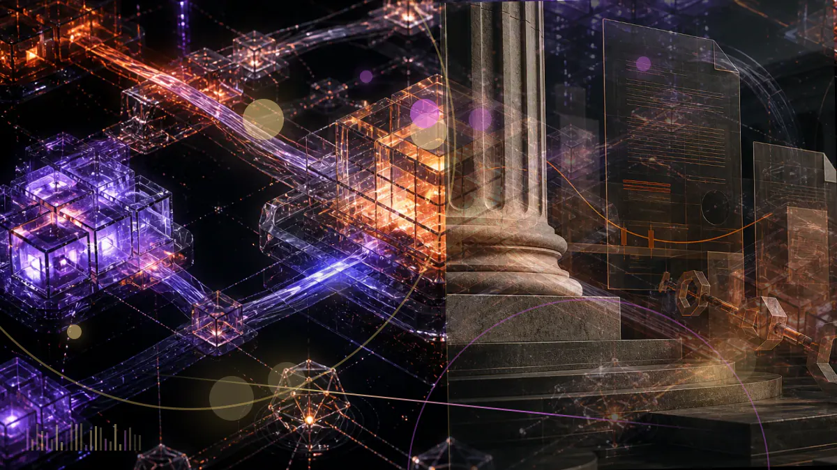 Conceptual illustration separating an insured bank deposit ledger from uninsured cryptocurrency assets and a nonbank trading platform