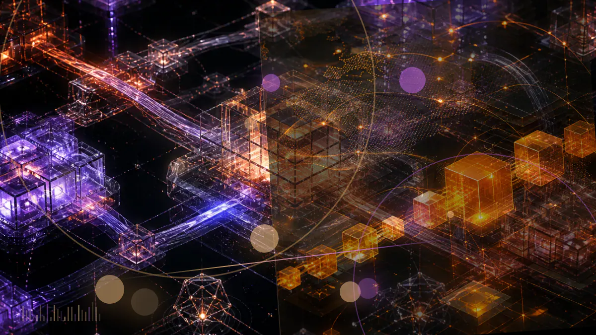 Conceptual illustration of a Federal Reserve bank examination file overlaying stablecoin tokens, blockchain nodes and fintech connections