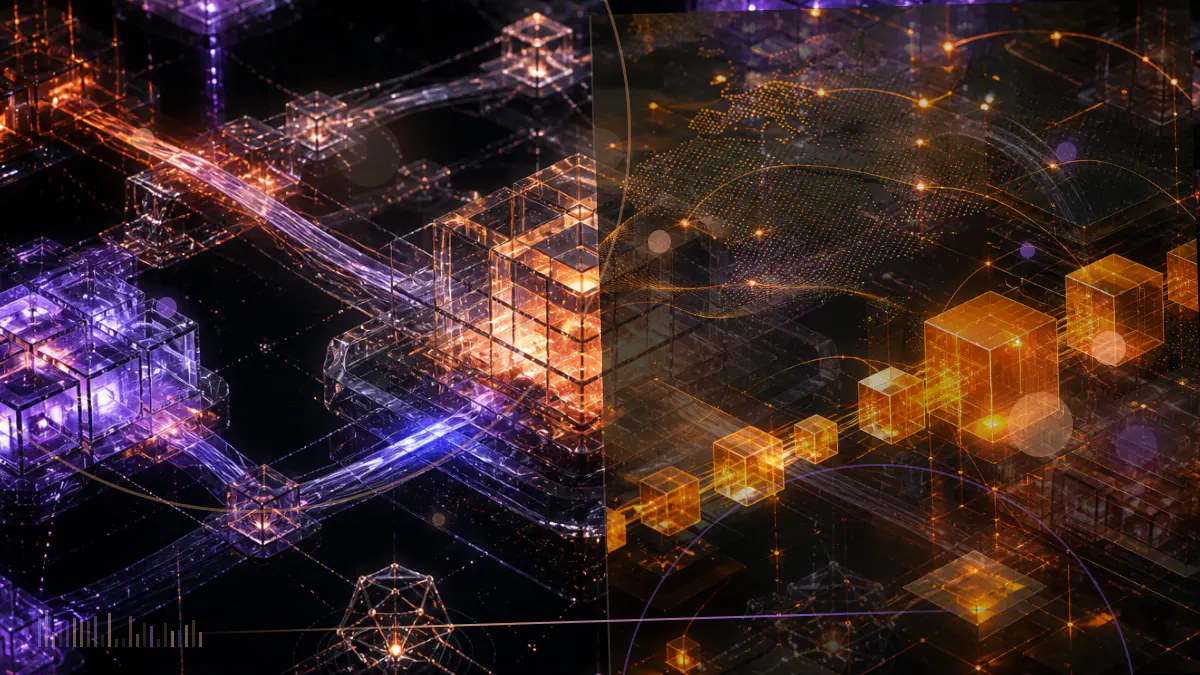 Conceptual illustration of a digital Libra coin moving between a social network and a central-bank regulatory ledger