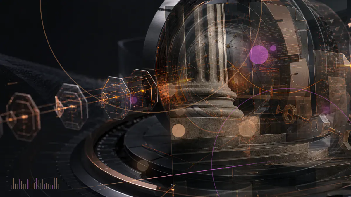 Conceptual illustration of confidential federal cryptocurrency inventory reports surrounding a secured bitcoin reserve vault