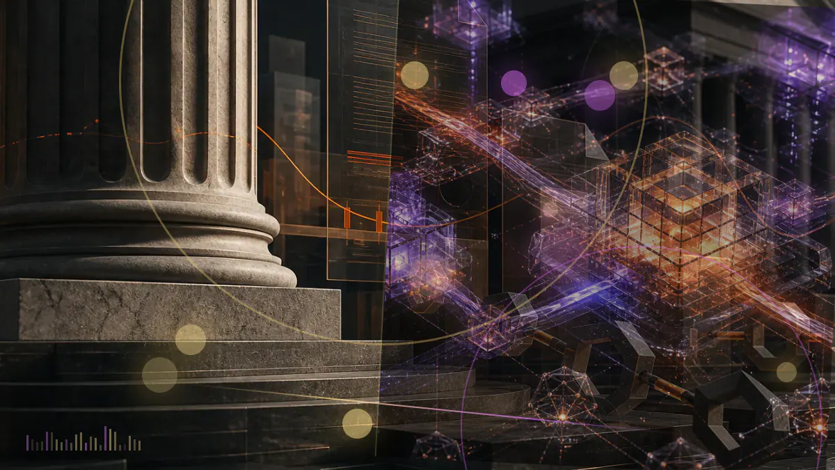 Conceptual illustration of an institutional bitcoin custody bridge connecting Fidelity’s digital-asset platform with European financial firms