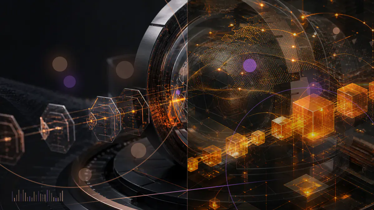 Conceptual illustration of cryptographically verified data sectors connecting storage providers through the Filecoin network