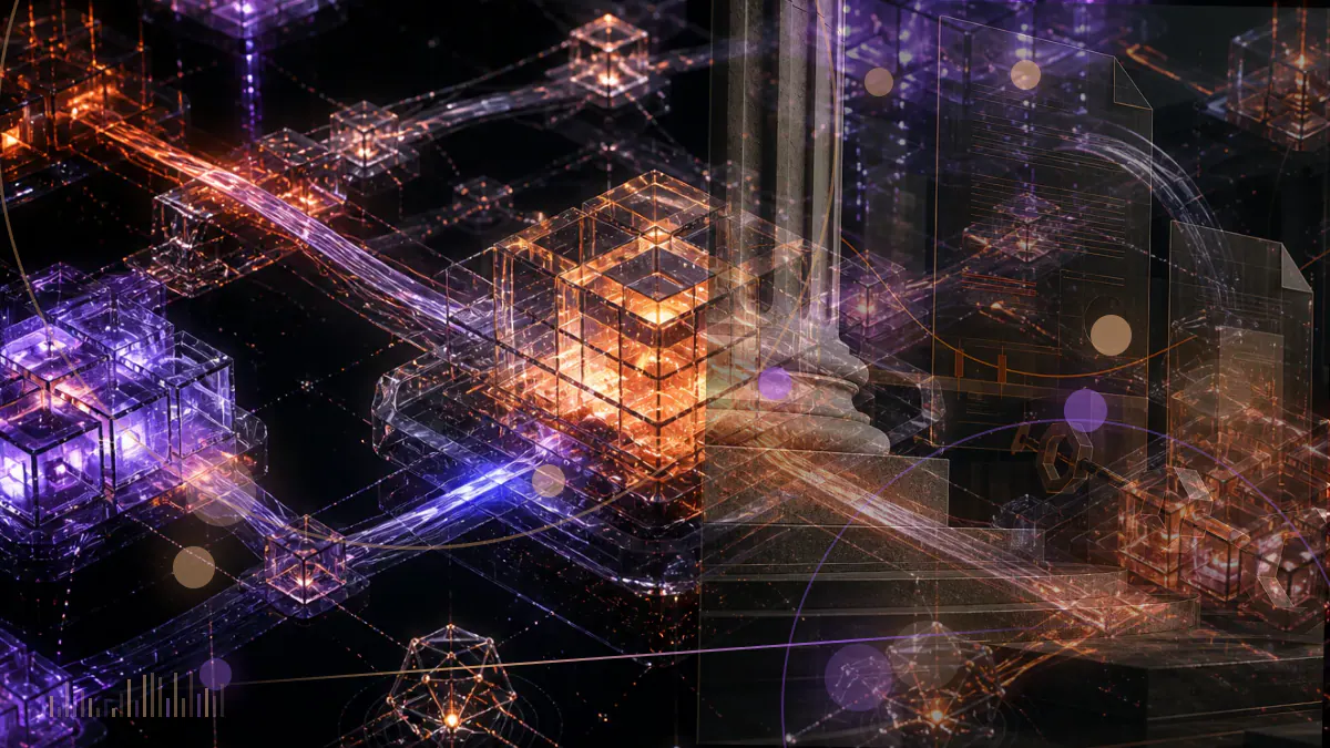 Conceptual illustration of regulated exchange-traded fund rails connecting traditional markets to ether futures