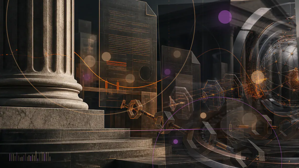 Conceptual illustration of a regulated cryptocurrency platform entering France through layered security and compliance gates