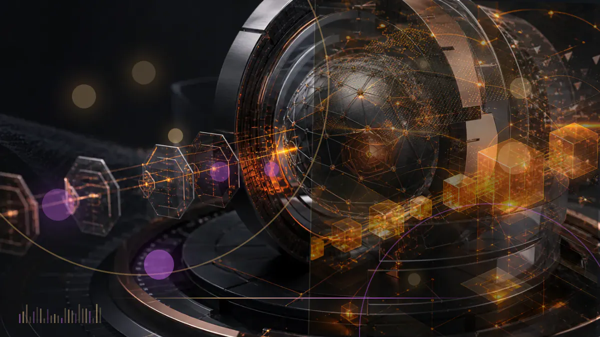 Conceptual illustration of a digital Libra token halted between French and German institutional barriers beside a public digital-currency network