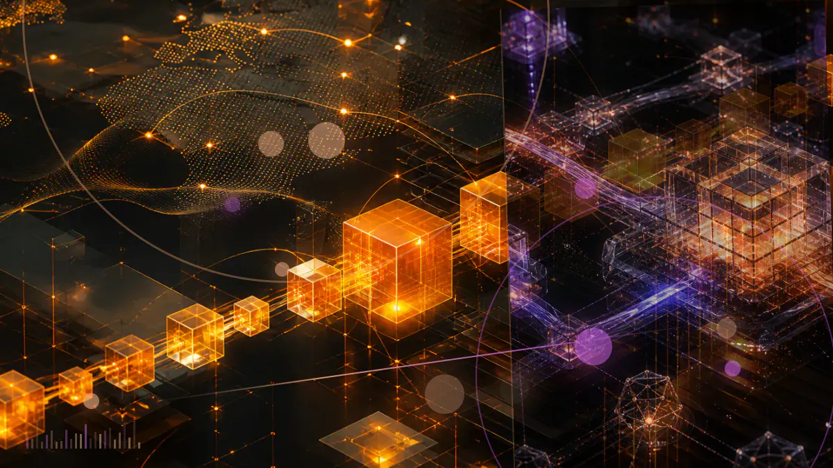 Conceptual illustration of a regulated gateway connecting a European financial network to decentralized-finance protocols