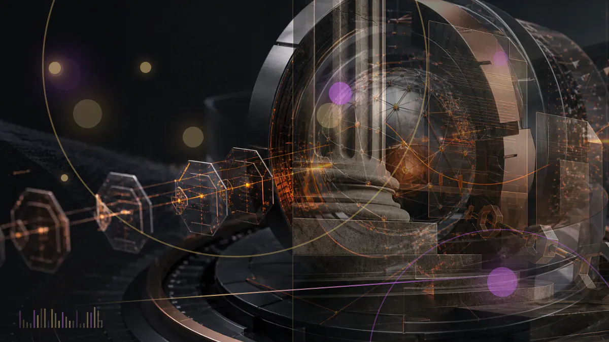 Conceptual illustration of regulated money-market fund shares being recorded across the Stellar and Polygon blockchain networks