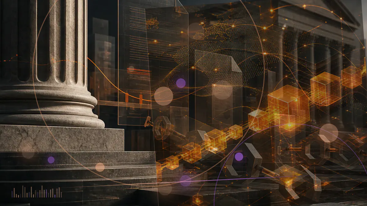 Conceptual illustration of separated digital-asset accounts connected by a proposed liquidity bridge inside a bankruptcy ledger