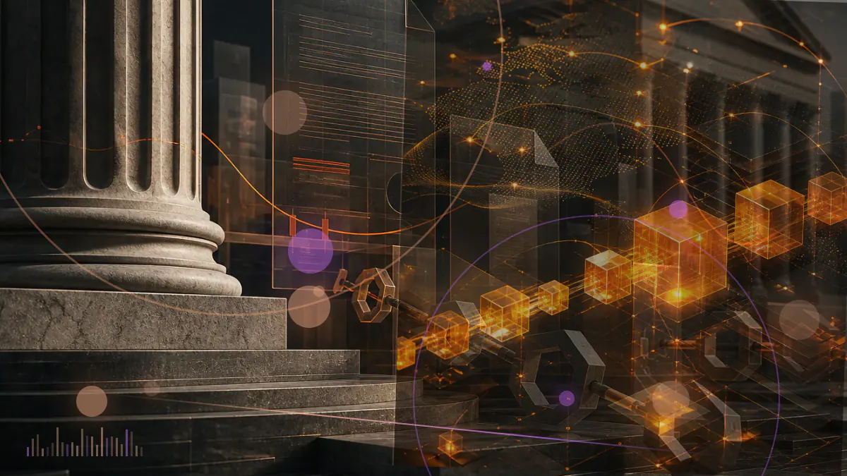 Conceptual illustration of an international policy table connecting crypto tokens, regulatory documents and a global financial network