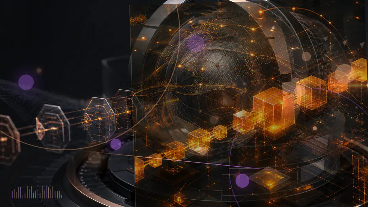 Conceptual illustration of an interconnected globe encircled by regulatory documents, crypto tokens and stablecoin symbols