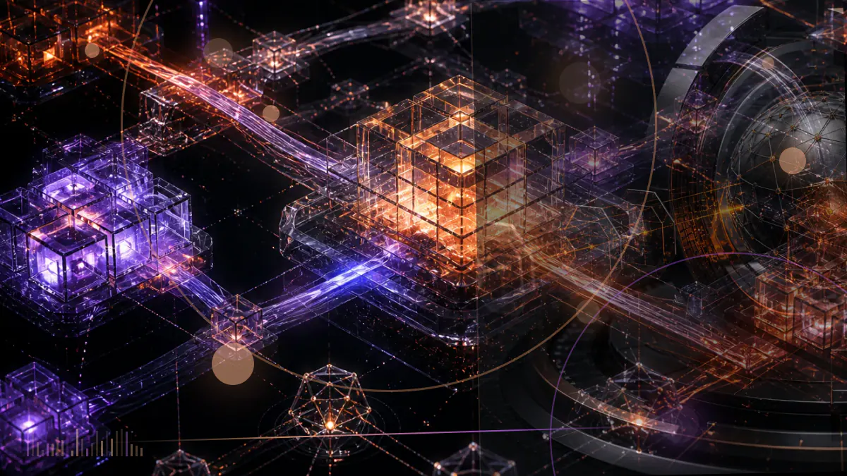Conceptual illustration of interconnected digital tokens and regulatory documents surrounding a global conference table