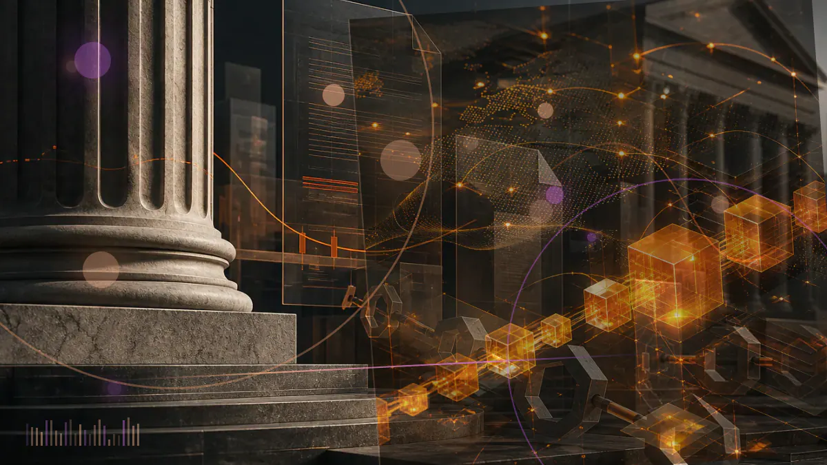 Conceptual illustration of Galaxy Digital’s GLXY shares entering Nasdaq market infrastructure alongside digital-asset networks