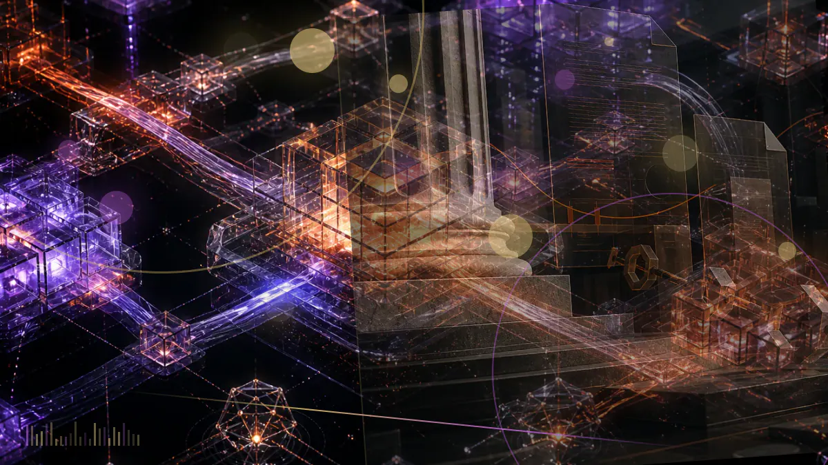 Conceptual illustration of a video-game storefront connecting to an Ethereum layer-two network and a digital collectible marketplace